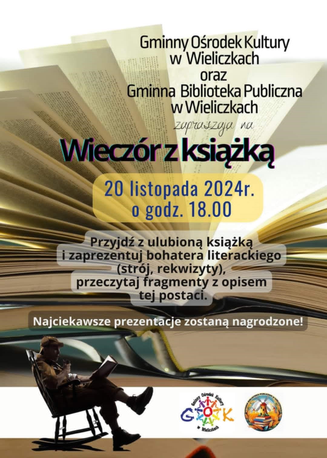 Wieczór literacki, czyli prezentacja ulubionego bohatera literackiego w GOK-u w dniu 20 listopada o godz. 18.