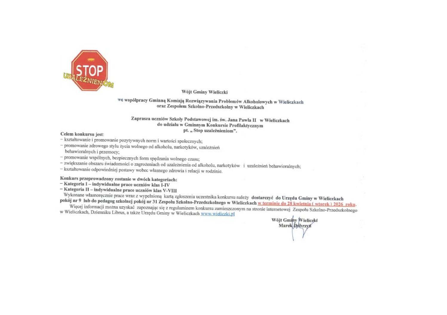 Gminny Konkurs Plastyczny z zakresu profilaktyki uzależnień pt. „Stop uzależnieniom”